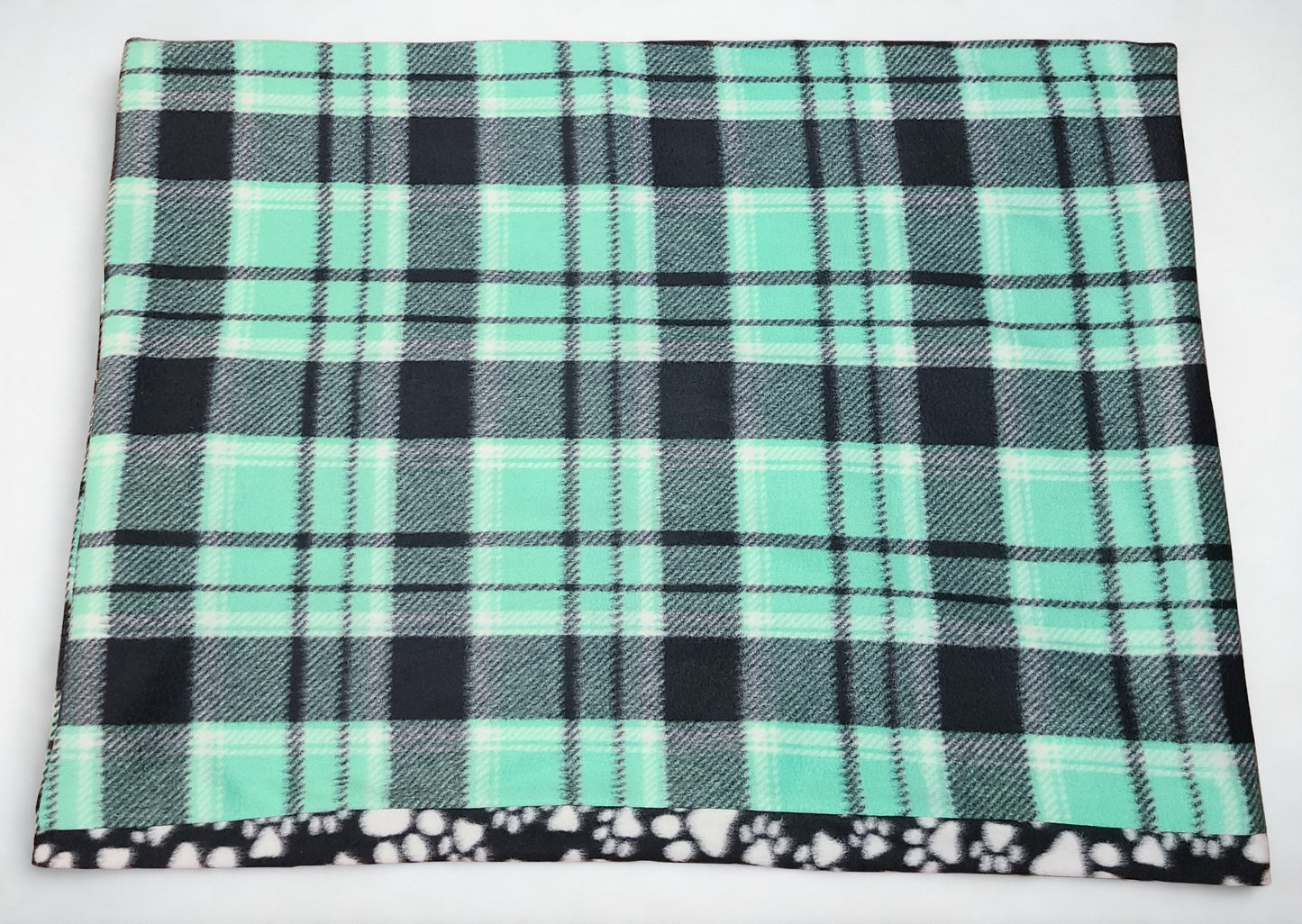 Mint Green & Black Plaid Paws 26x34 inch Snuggle Sack, Sleeping Bag for Pets, Dogs, Cats, Fleece, Reversible, Washable
