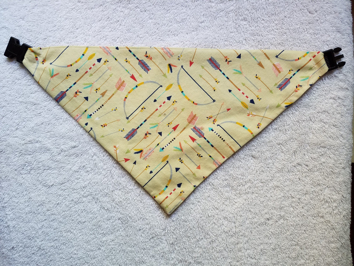 Clip on Dog Bandana With Buckle Pet Cat Bandanna Scarf Cream Tribal Bows & Arrows Handmade to Order