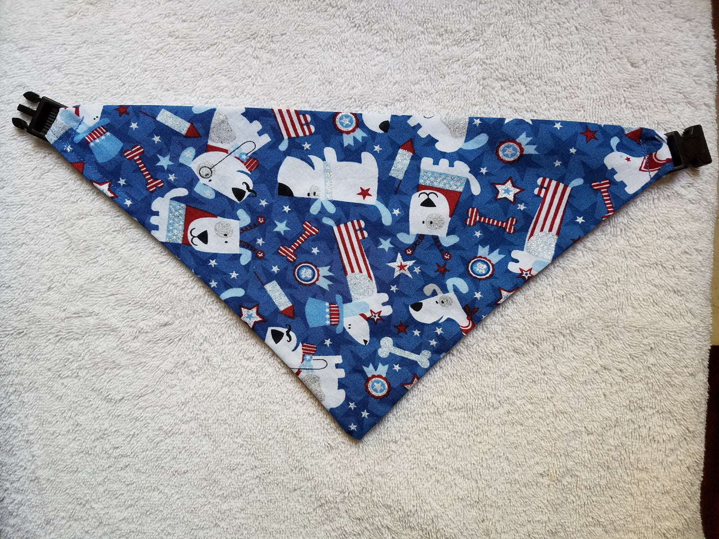 Clip on Dog Bandana With Buckle Pet Cat Bandanna Scarf Red White & Blue Patriotic Americana Handmade to Order