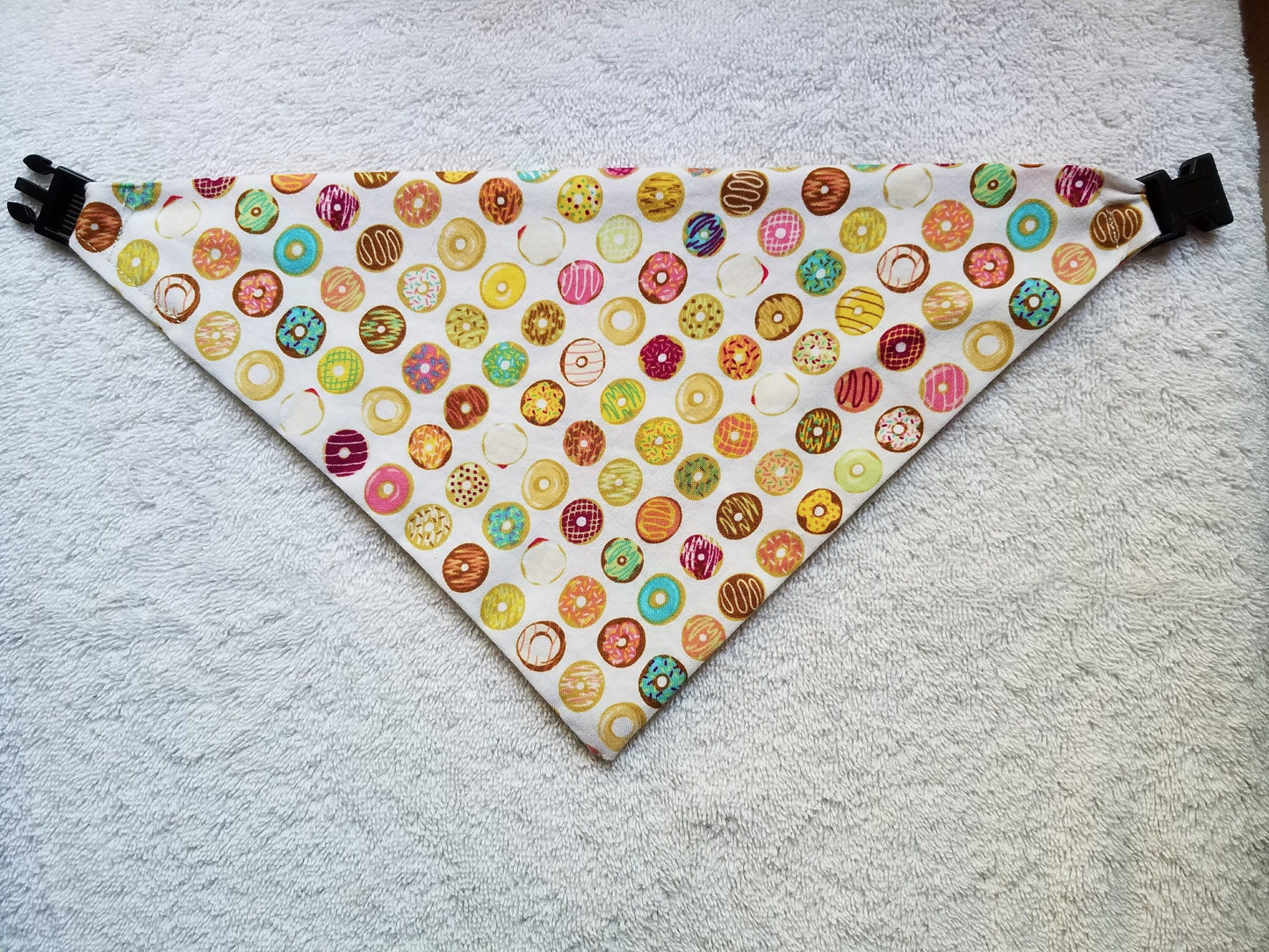 Clip on Dog Bandana With Buckle Pet Cat Bandanna Scarf Multi-Colored Pastels Sweets Donuts Handmade to Order