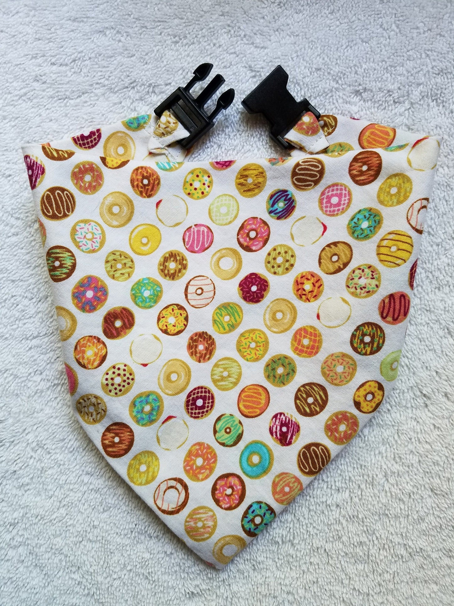 Clip on Dog Bandana With Buckle Pet Cat Bandanna Scarf Multi-Colored Pastels Sweets Donuts Handmade to Order