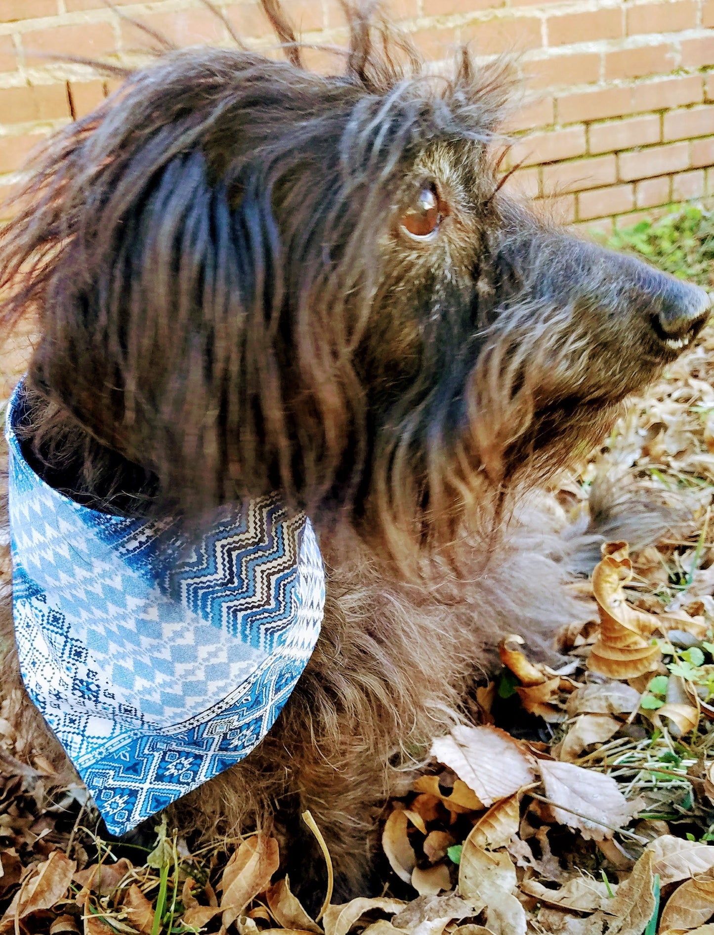 Clip on Dog Bandana With Buckle Pet Cat Bandanna Scarf Blue Patchwork Handmade to Order