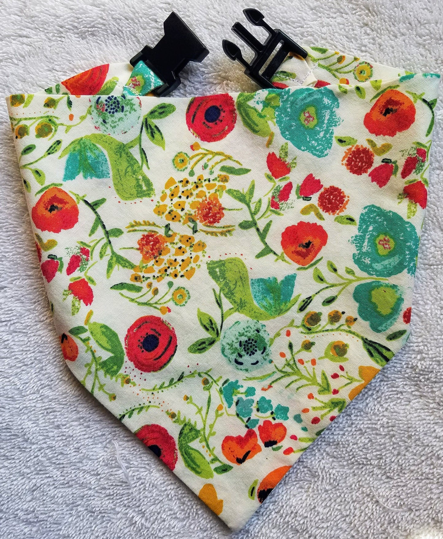 Clip on Dog Bandana With Buckle Pet Cat Bandanna Scarf Floral Flowers Summer Handmade to Order