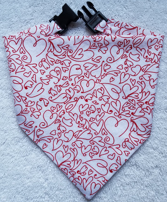 Scribbled Red Hearts Valentine's Day Clip on Dog Bandana With Buckle Pet Cat Bandanna Handmade to Order