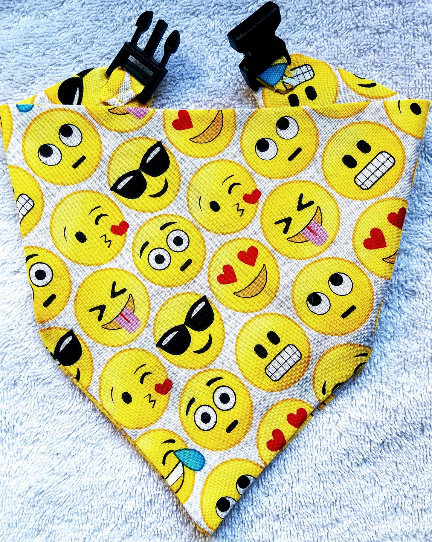 Clip on Dog Bandana With Buckle Pet Cat Bandanna Scarf Yellow Emojis Emoticons Handmade to Order