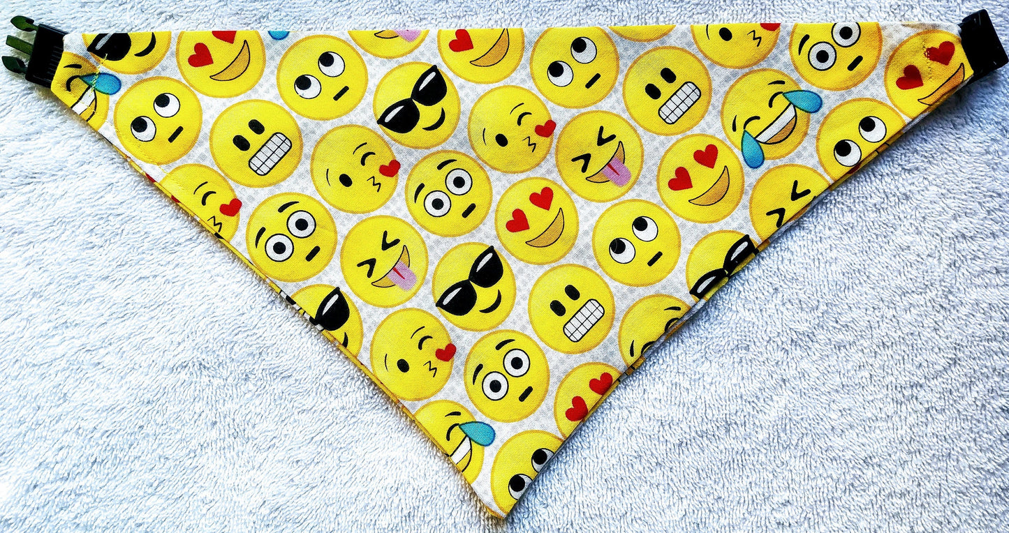 Clip on Dog Bandana With Buckle Pet Cat Bandanna Scarf Yellow Emojis Emoticons Handmade to Order