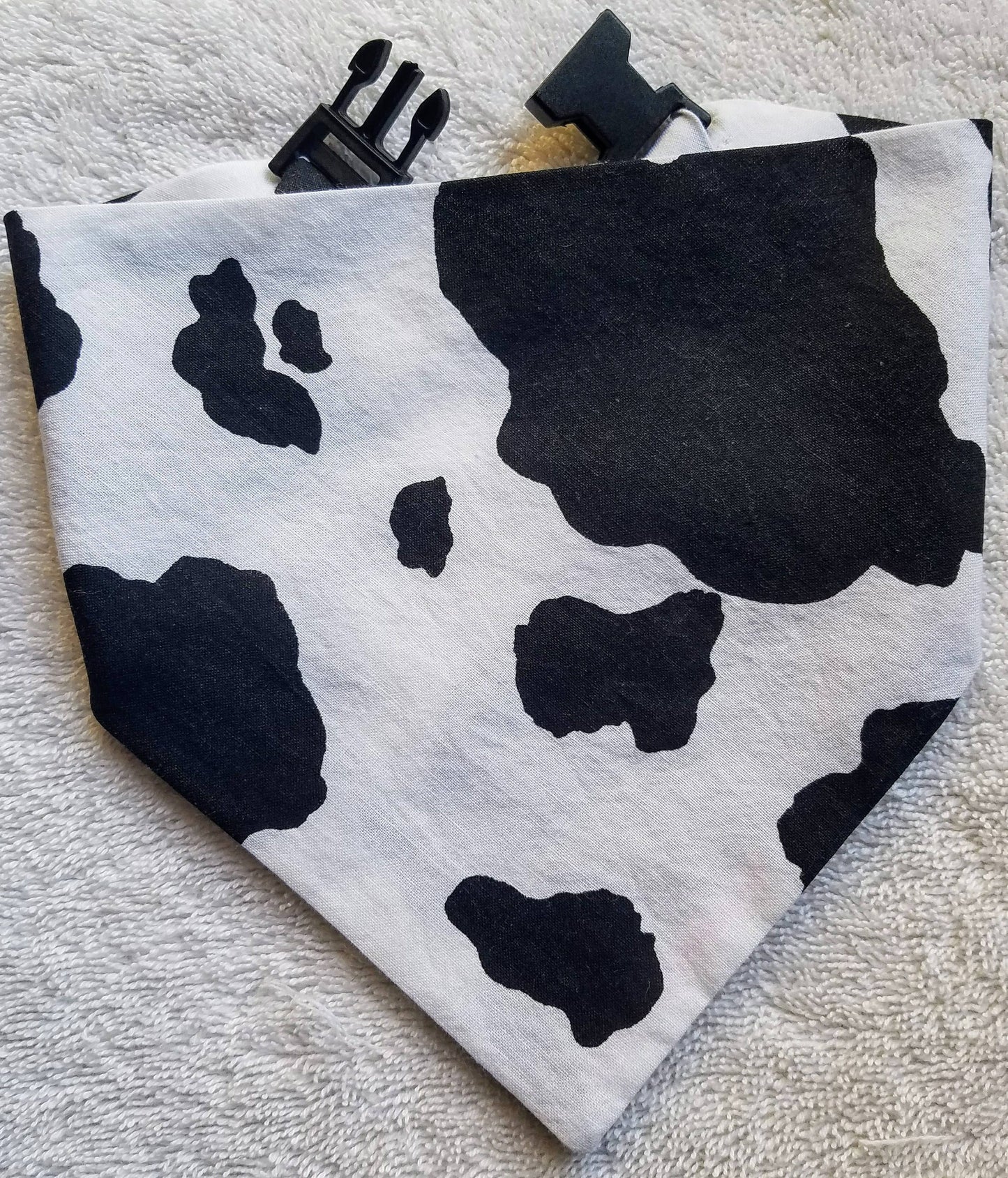 Clip on Dog Bandana With Buckle Pet Cat Bandanna Scarf Black & White Cow Hide Handmade to Order