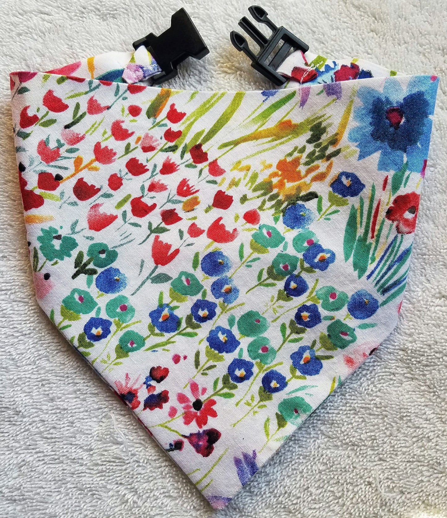 Clip on Dog Bandana With Buckle Pet Cat Bandanna Scarf Floral Flowers Spring Watercolor Handmade to Order