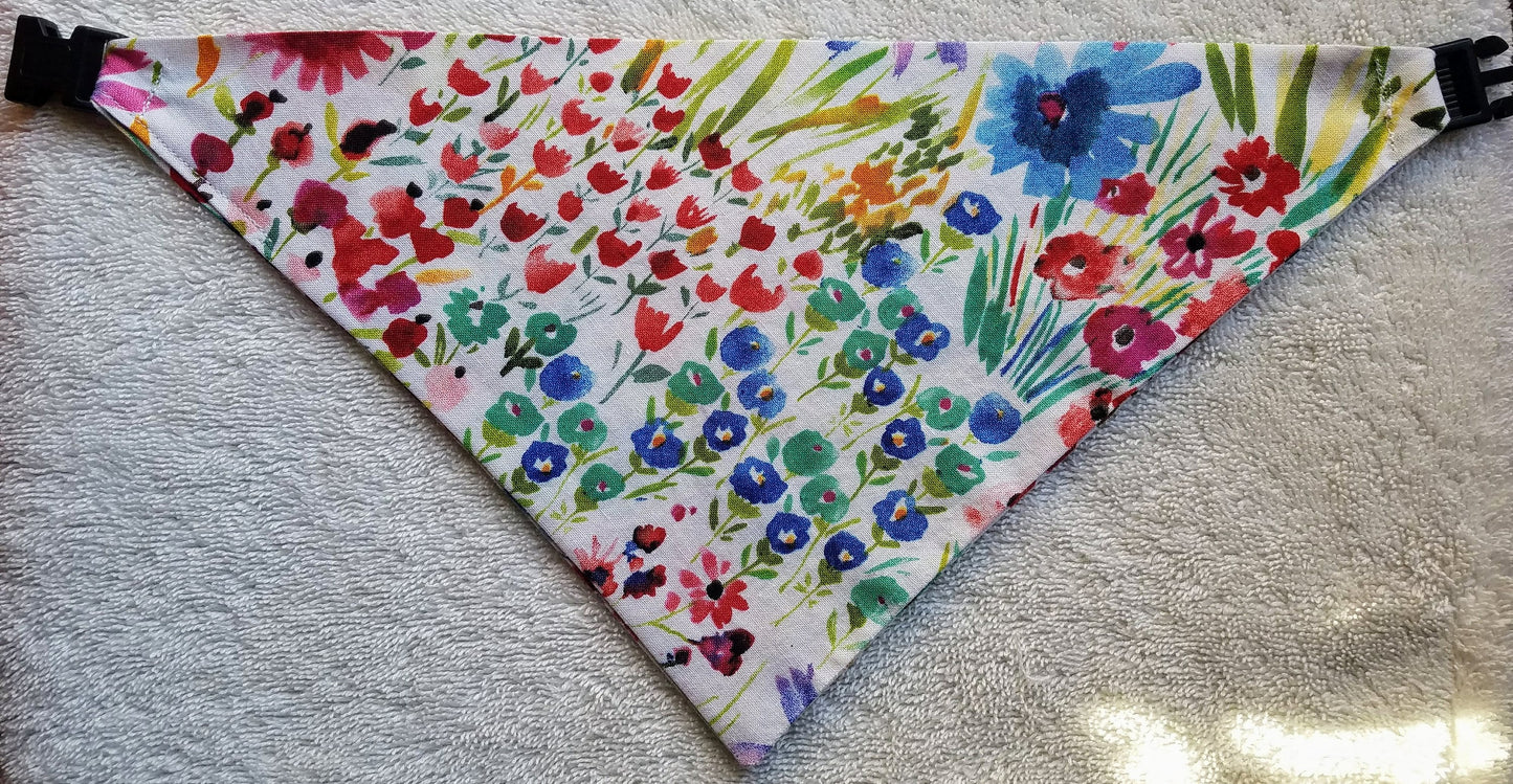 Clip on Dog Bandana With Buckle Pet Cat Bandanna Scarf Floral Flowers Spring Watercolor Handmade to Order