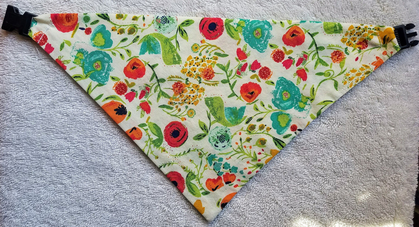 Clip on Dog Bandana With Buckle Pet Cat Bandanna Scarf Floral Flowers Summer Handmade to Order
