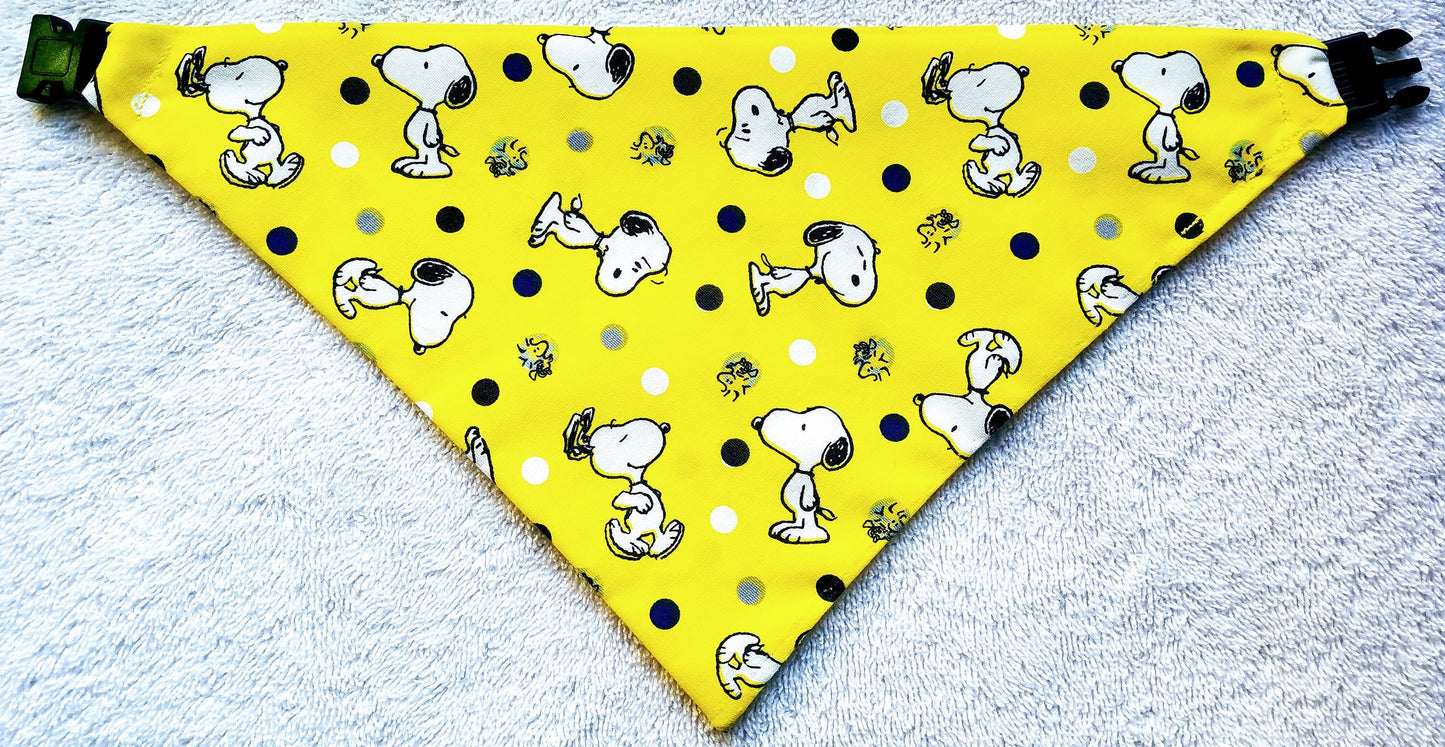 Clip on Dog Bandana With Buckle Pet Cat Bandanna Scarf Yellow Snoopy & Woodstock Peanuts Handmade to Order
