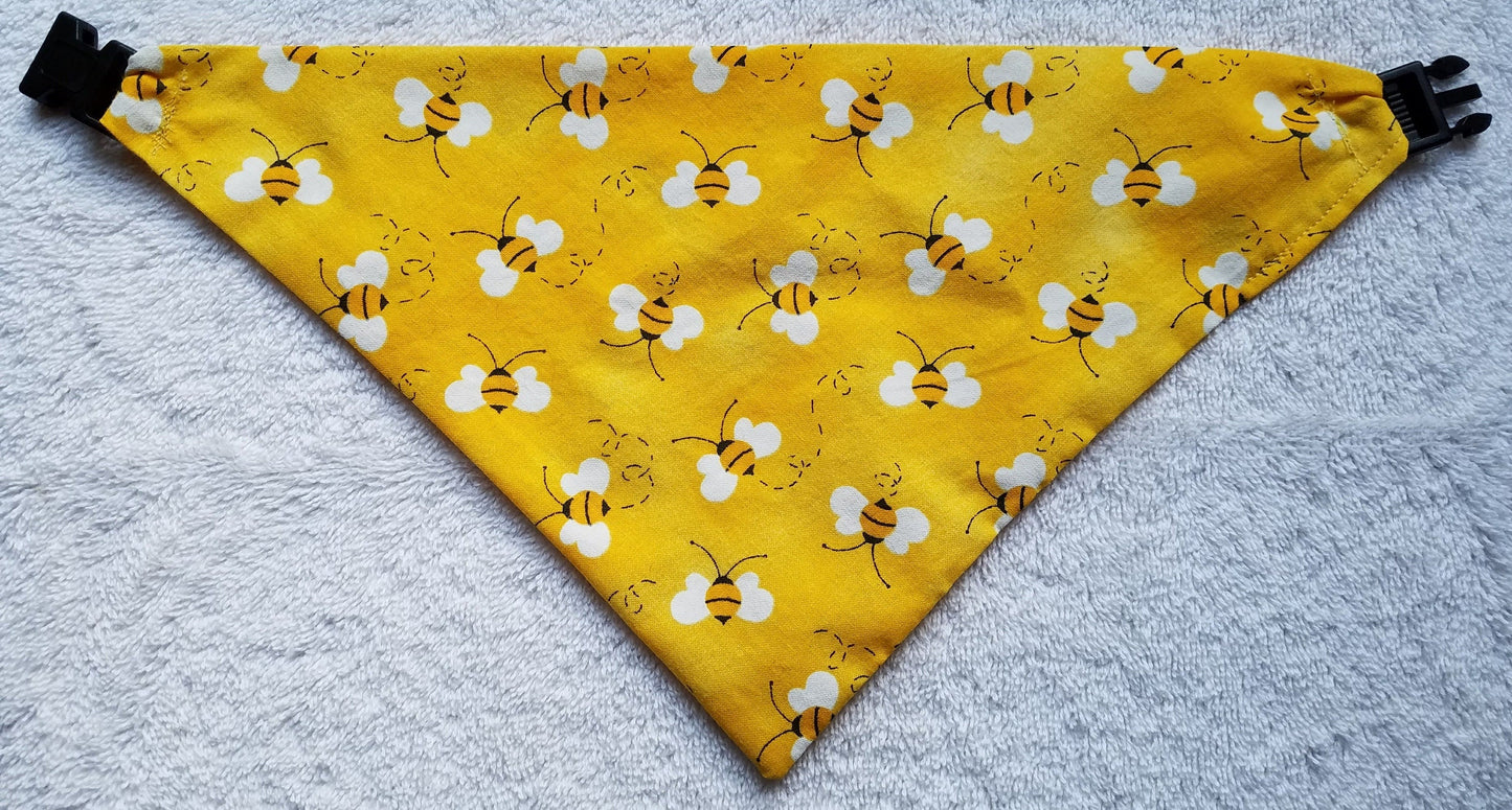 Clip on Dog Bandana With Buckle Pet Cat Bandanna Scarf Yellow Bees Summer Handmade to Order