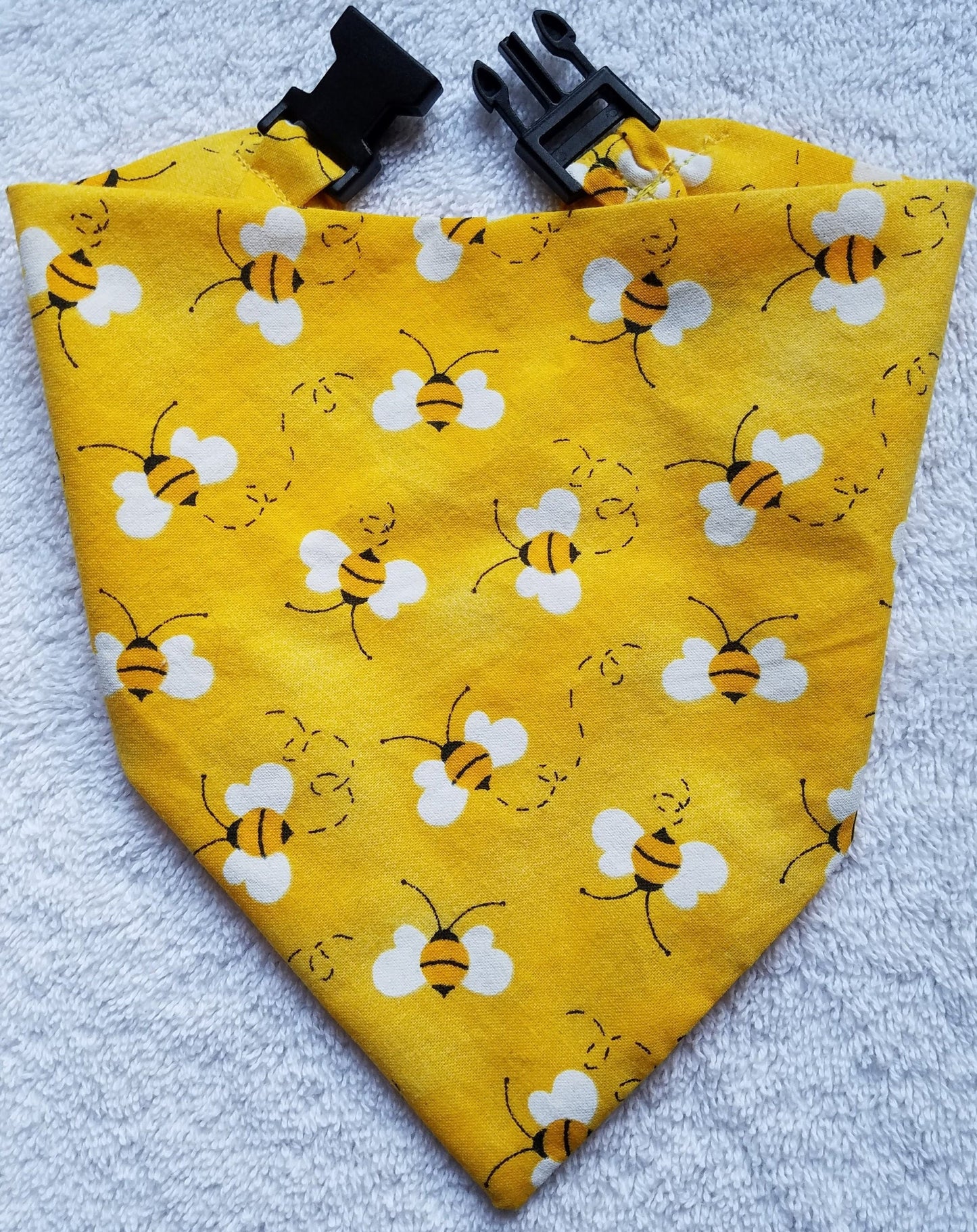 Clip on Dog Bandana With Buckle Pet Cat Bandanna Scarf Yellow Bees Summer Handmade to Order