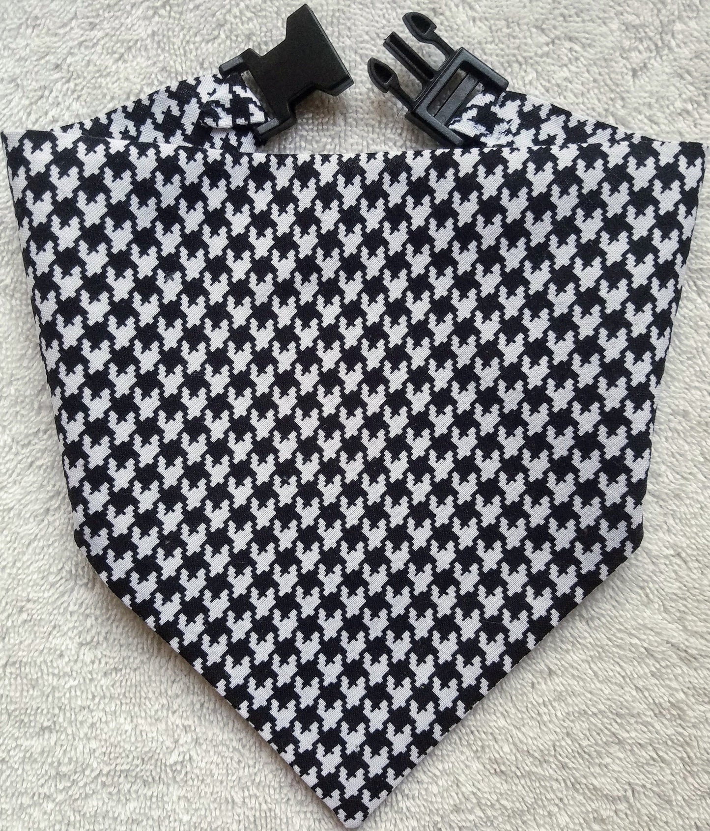 Clip on Dog Bandana With Buckle Pet Cat Bandanna Scarf Trendy Black & White Houndstooth Handmade to Order