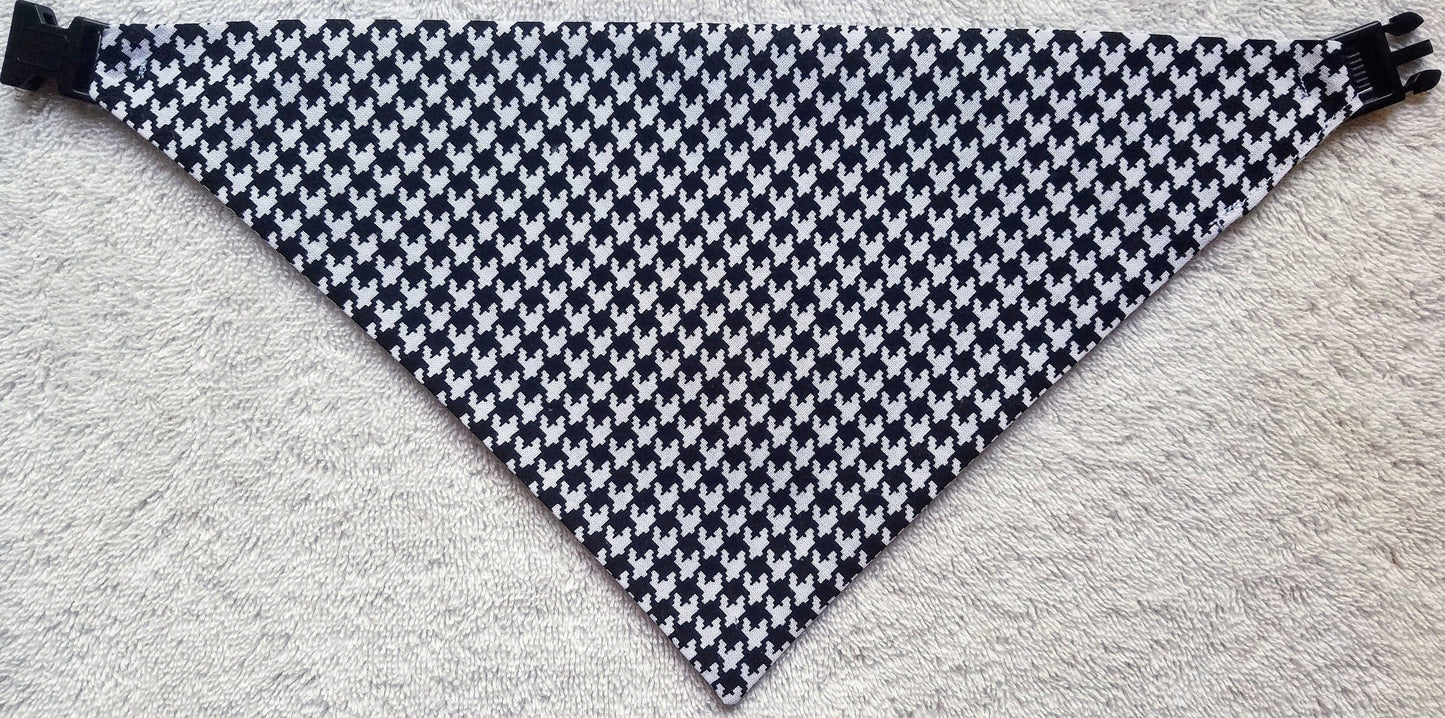 Clip on Dog Bandana With Buckle Pet Cat Bandanna Scarf Trendy Black & White Houndstooth Handmade to Order