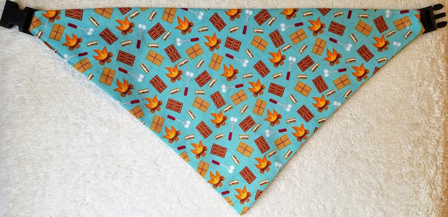 Clip on Dog Bandana With Buckle Pet Cat Bandanna Scarf Smores Blue Camping Handmade to Order