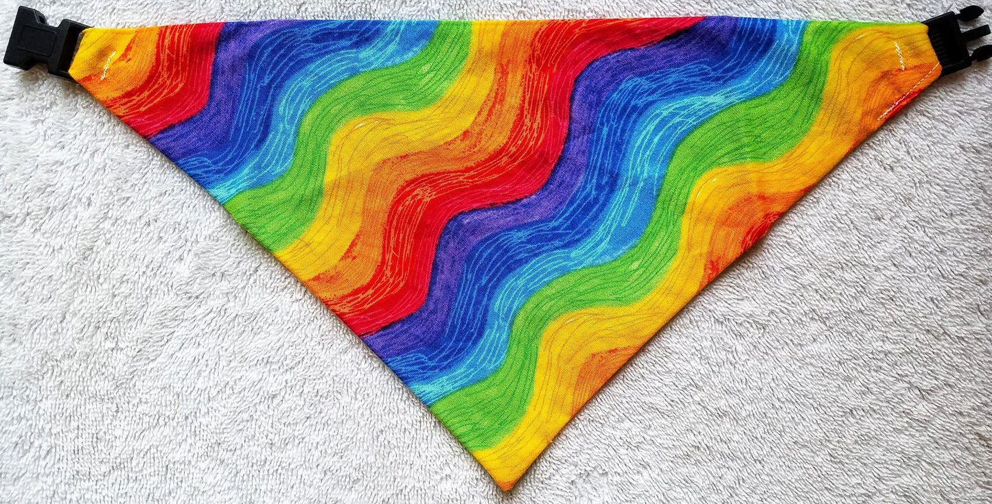 Clip on Dog Bandana With Buckle Pet Cat Bandanna Scarf Rainbow Handmade to Order