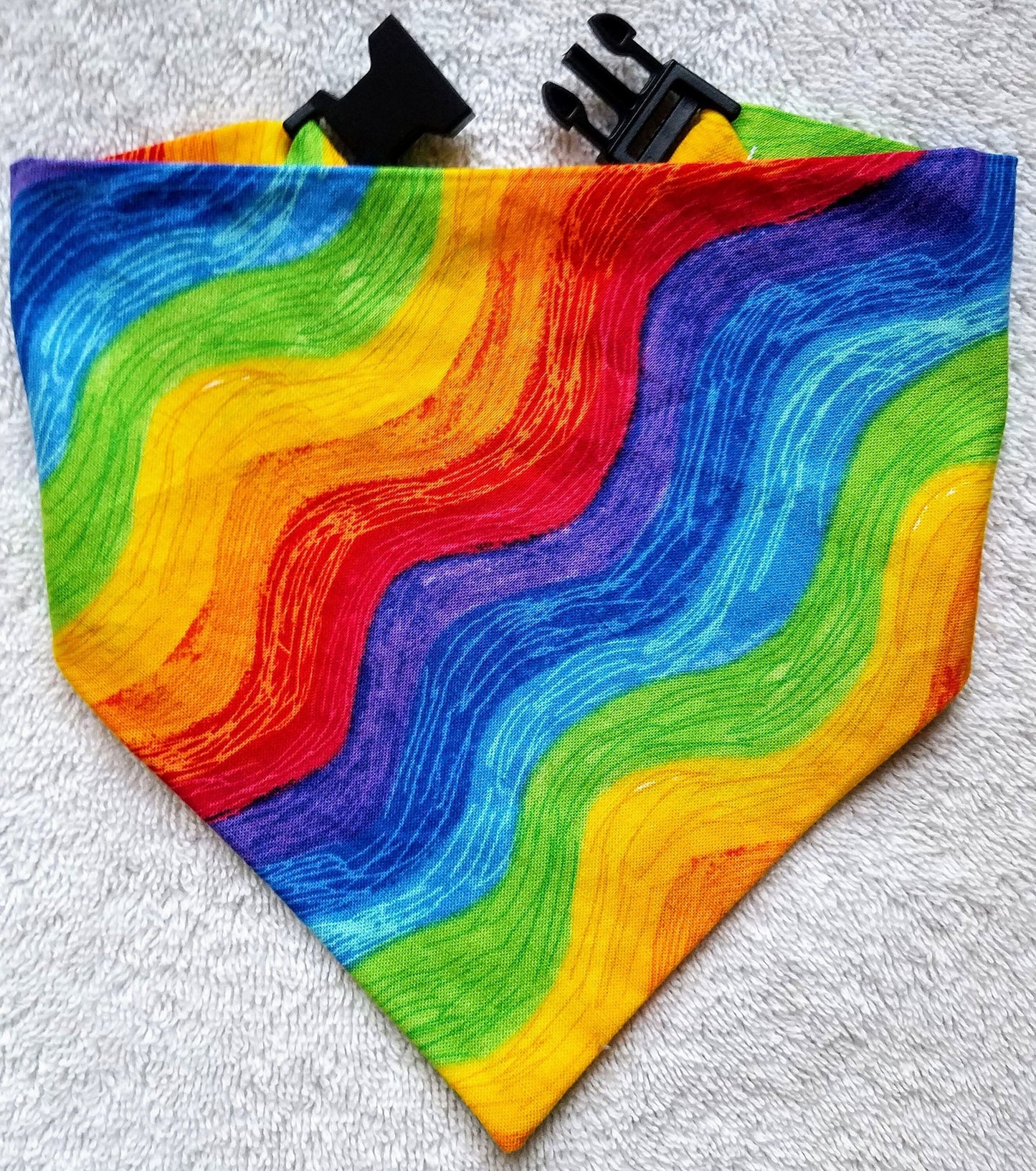 Clip on Dog Bandana With Buckle Pet Cat Bandanna Scarf Rainbow Handmade to Order