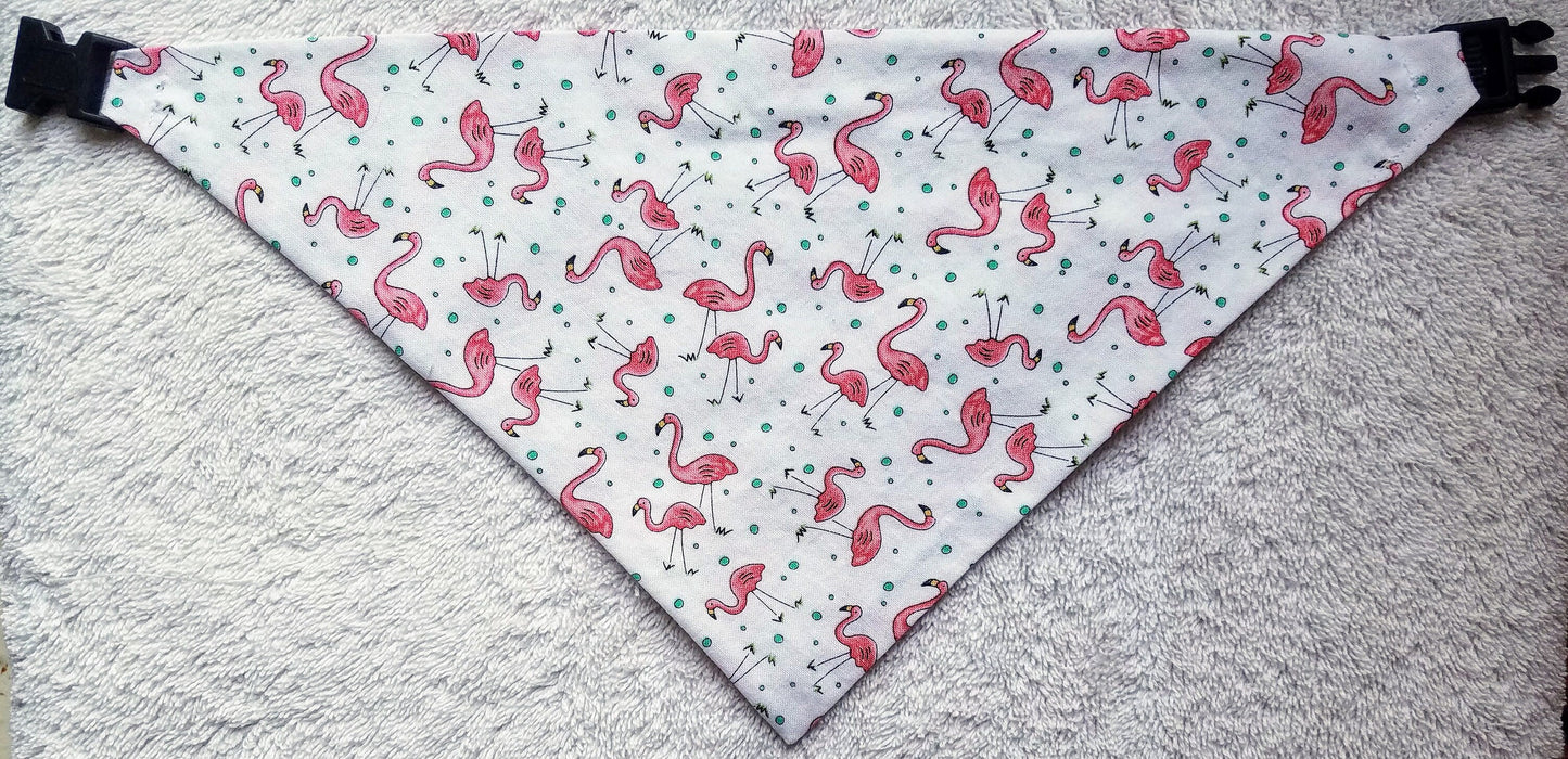 Clip on Dog Bandana With Buckle Pet Cat Bandanna Scarf Pink Flamingos Summer Print Handmade to Order