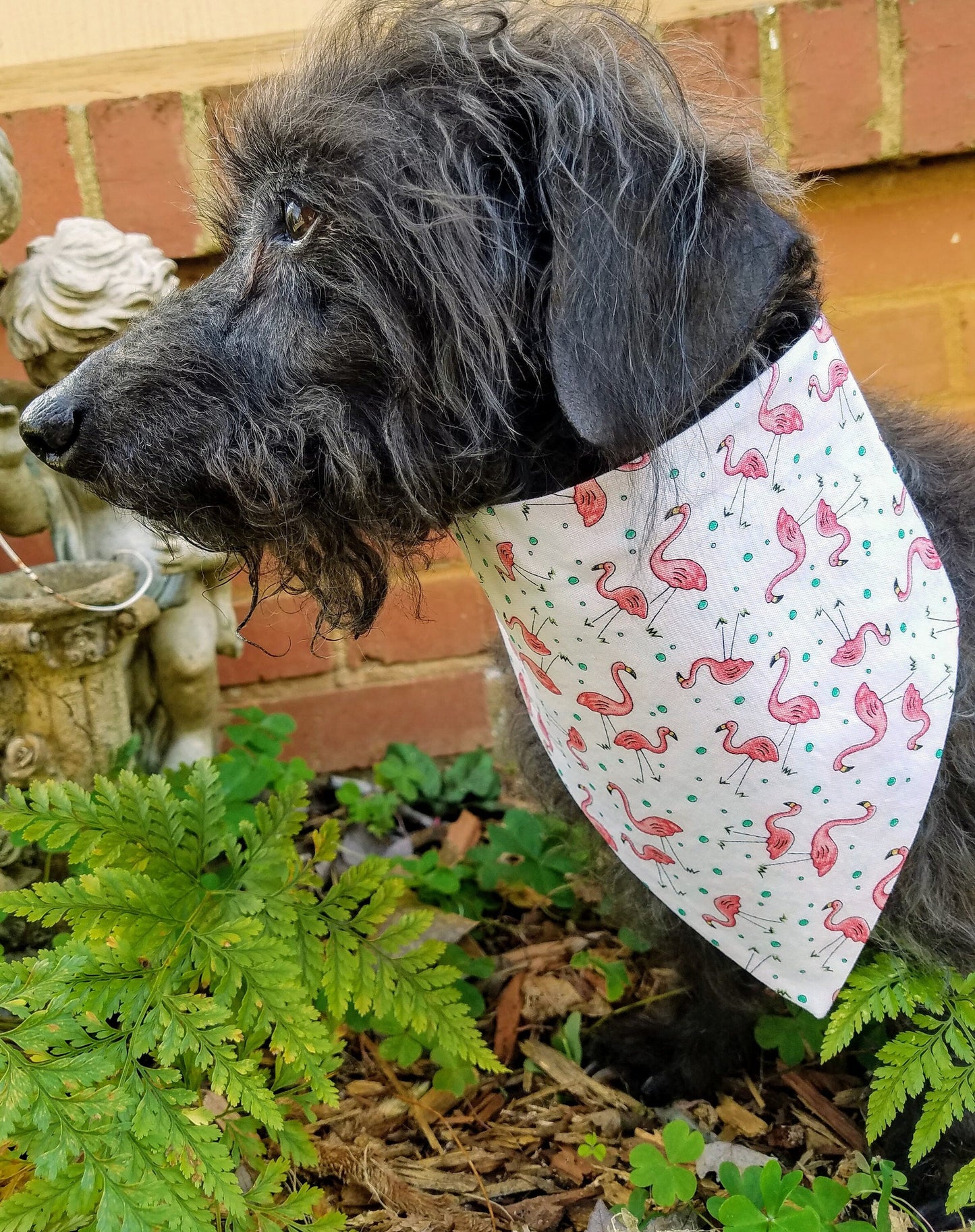 Clip on Dog Bandana With Buckle Pet Cat Bandanna Scarf Pink Flamingos Summer Print Handmade to Order