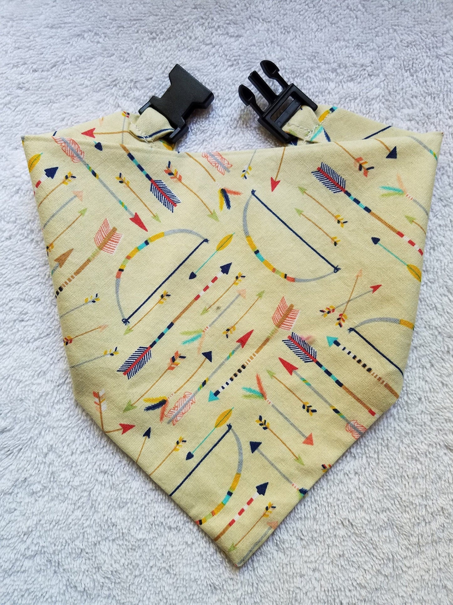 Clip on Dog Bandana With Buckle Pet Cat Bandanna Scarf Cream Tribal Bows & Arrows Handmade to Order