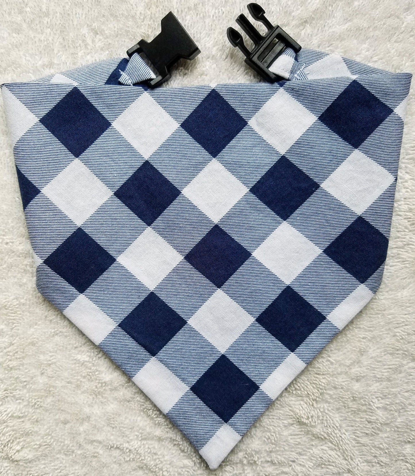 Clip on Dog Bandana With Buckle Pet Cat Bandanna Scarf Blue White Buffalo Plaid Buffalo Check Handmade