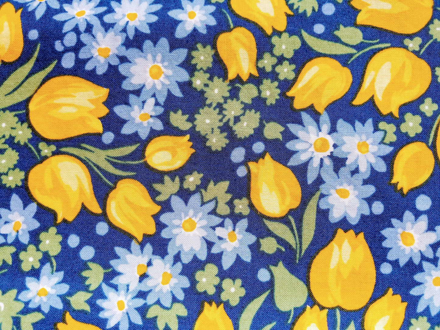 Clip on Dog Bandana With Buckle Pet Cat Bandanna Scarf Classic Blue Yellow Tulips Floral Spring Handmade to Order