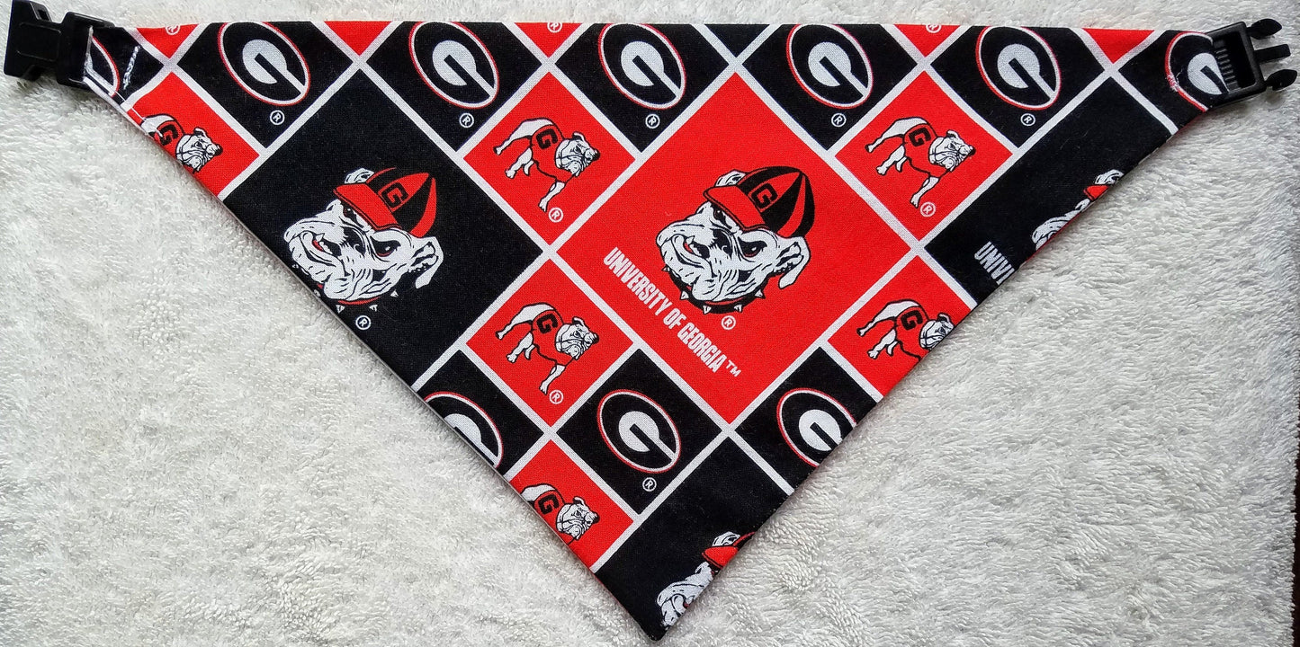 Clip on Dog Bandana With Buckle Pet Cat Bandanna Scarf University of GEORGIA BULLDOGS ncaa uga Handmade to Order