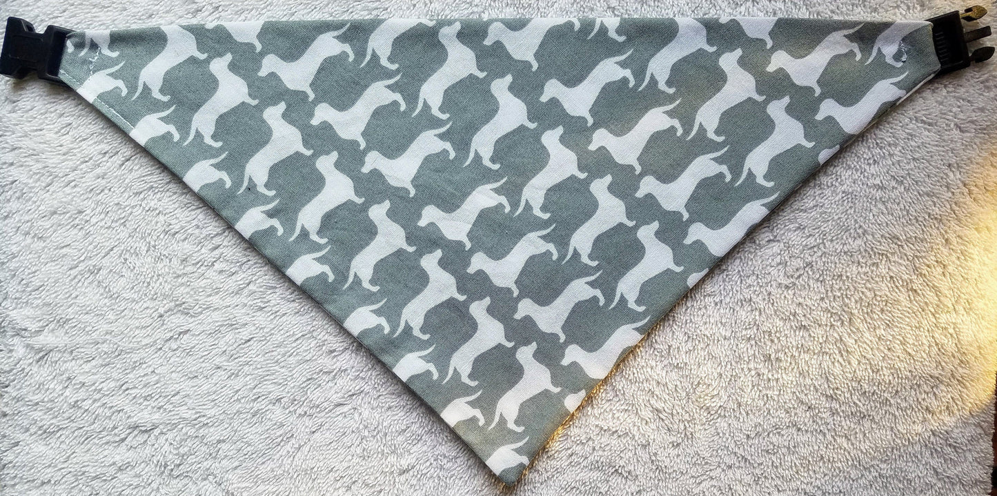 Clip on Dog Bandana With Buckle Pet Cat Bandanna Scarf Classic Dachshunds in Gray Doxie Handmade to Order