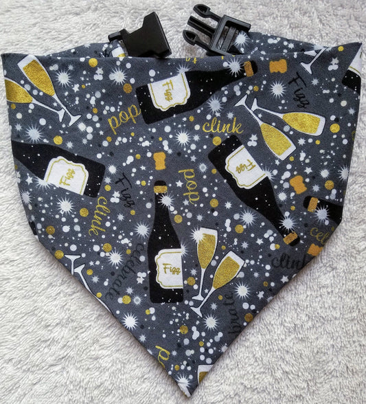 Celebration Special Occasion Champagne New Years Clip on Dog Bandana With Buckle Pet Cat Bandanna Handmade to Order