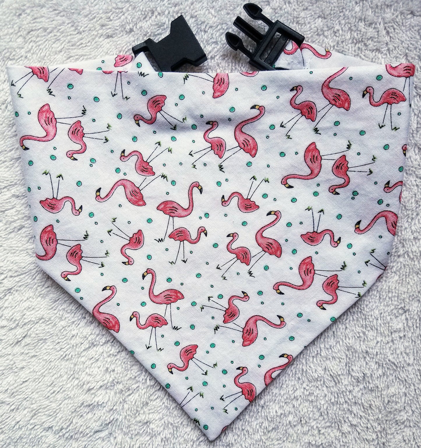 Clip on Dog Bandana With Buckle Pet Cat Bandanna Scarf Pink Flamingos Summer Print Handmade to Order