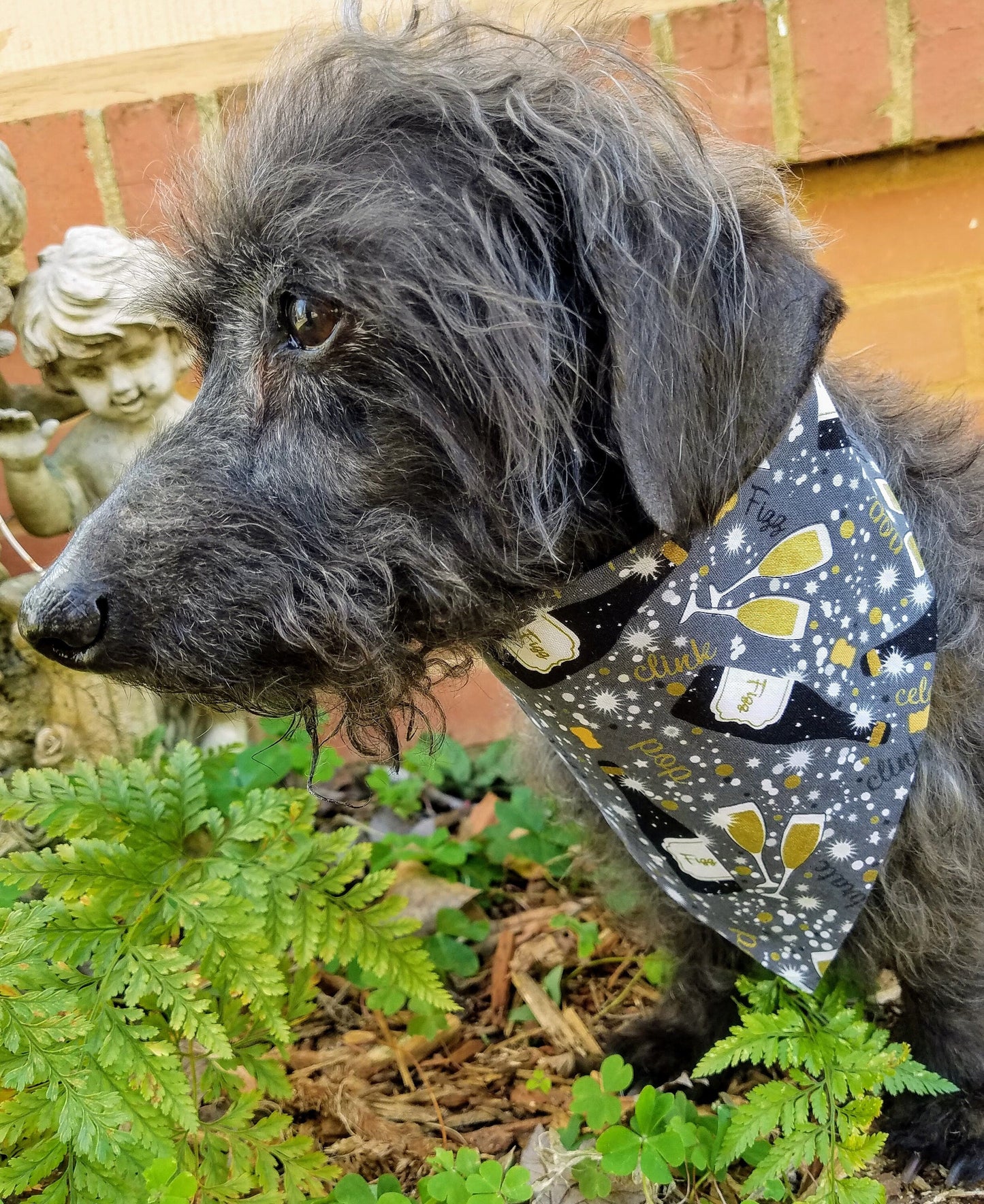 Clip on Dog Bandana With Buckle Pet Cat Bandanna Scarf Celebration Special Occasion Champagne New Years Print Handmade to Order
