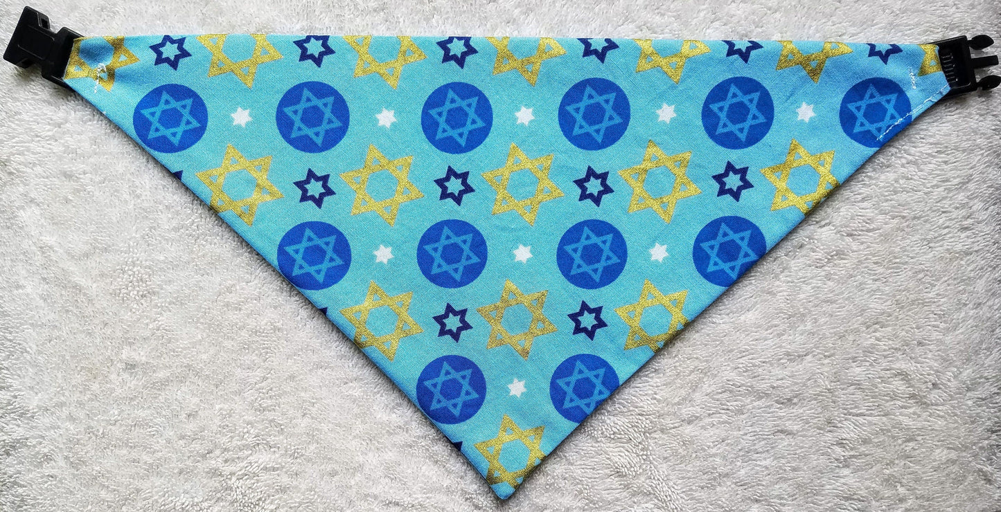 Hanukkah Chanukah Festival of Lights Clip on Dog Bandana With Buckle Pet Cat Bandanna Handmade to Order