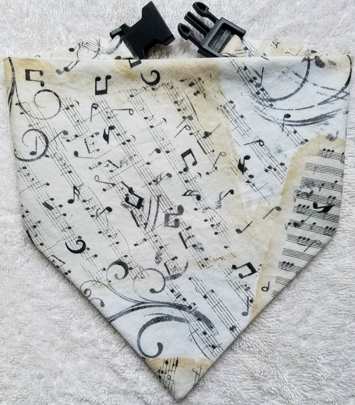 Clip on Dog Bandana With Buckle Pet Cat Bandanna Scarf Musical Sheet Music Notes Handmade to Order