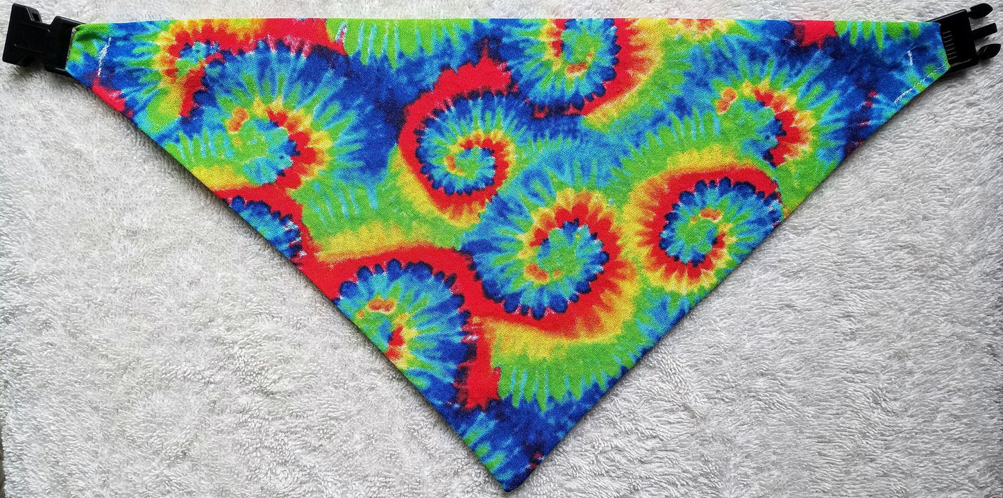Clip on Dog Bandana With Buckle Pet Cat Bandanna Scarf Tie Dye Rainbow Colorful Summer Print Handmade to Order