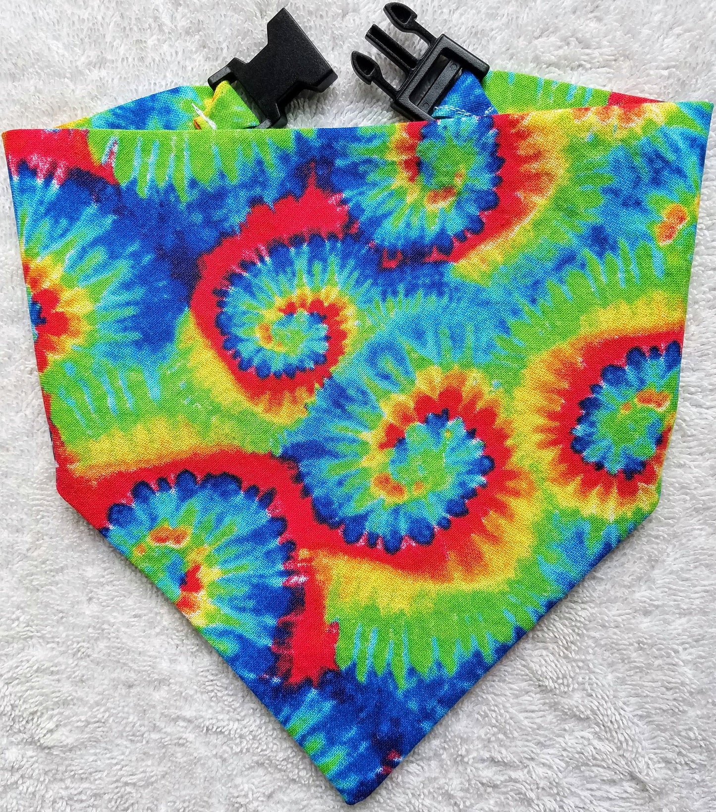 Clip on Dog Bandana With Buckle Pet Cat Bandanna Scarf Tie Dye Rainbow Colorful Summer Print Handmade to Order