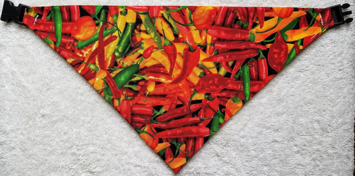 Clip on Dog Bandana With Buckle Pet Cat Bandanna Scarf Hot Peppers Chiles Jalapeno Habanero Handmade to Order