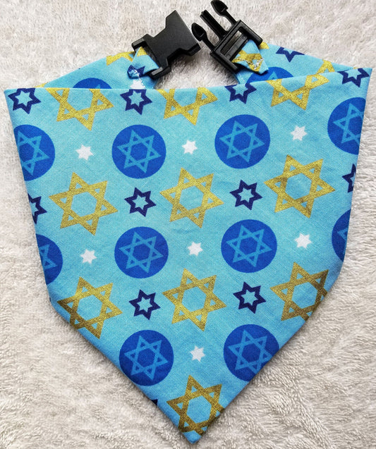 Hanukkah Chanukah Festival of Lights Clip on Dog Bandana With Buckle Pet Cat Bandanna Handmade to Order