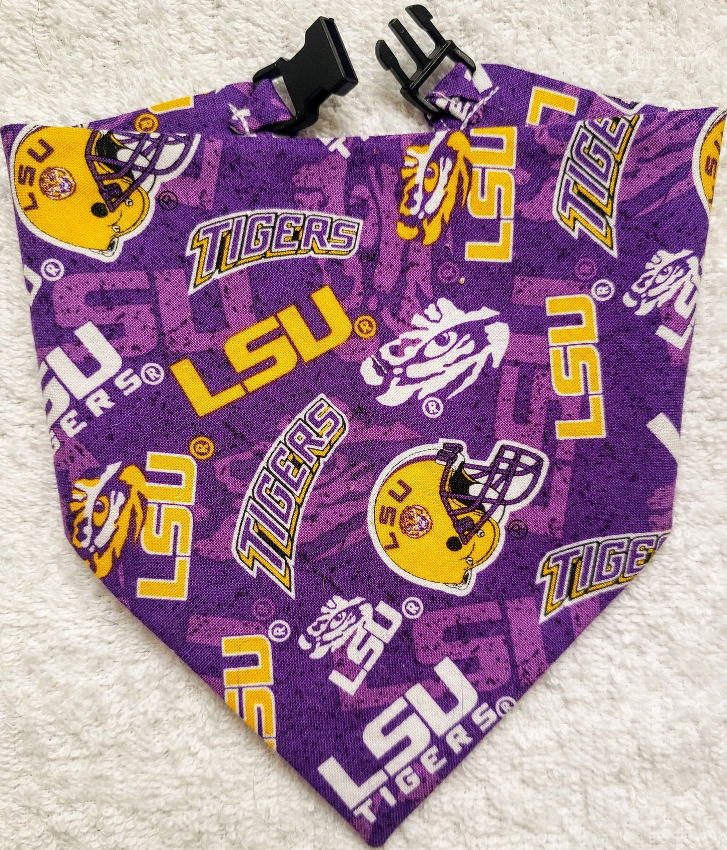 Louisiana State University LSU Tigers Purple Clip on Dog Bandana With Buckle Pet Cat Bandanna Scarf ncaa Handmade to Order