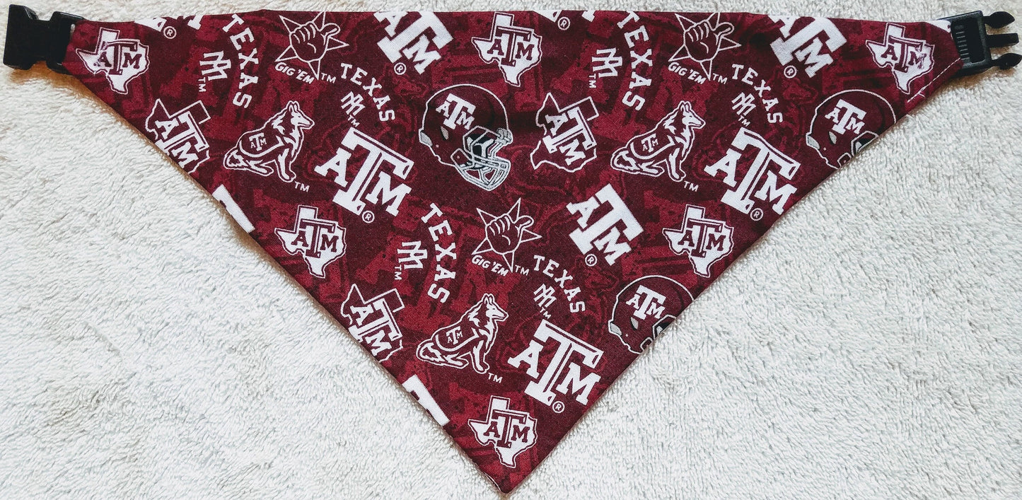 Texas A&M University Aggies Clip on Dog Bandana With Buckle Pet Cat Bandanna Scarf ncaa Handmade to Order