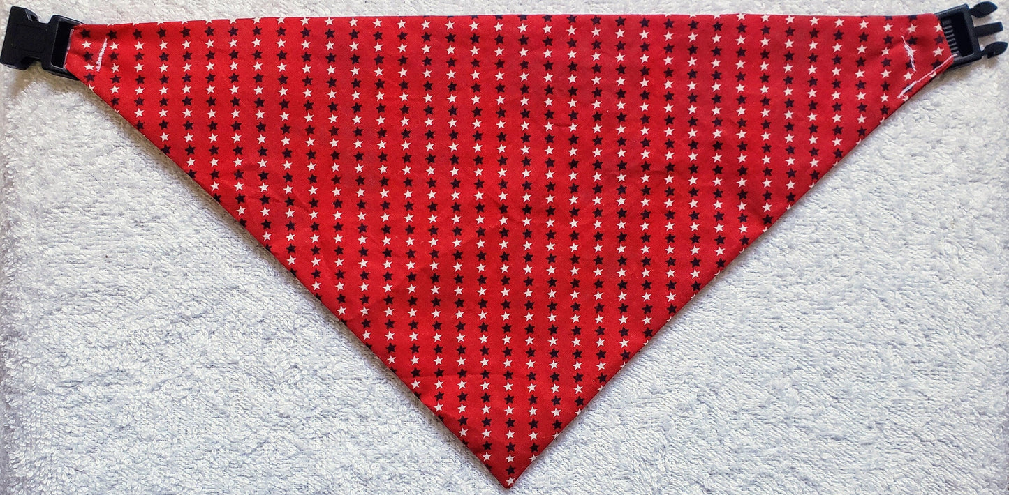 Clip on Dog Bandana With Buckle Pet Cat Bandanna Scarf Red White & Blue Patriotic Tiny Stars Americana Handmade to Order