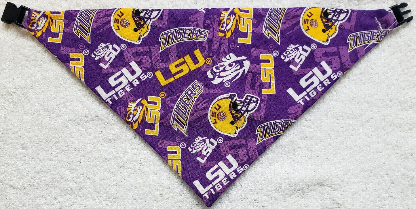 Louisiana State University LSU Tigers Purple Clip on Dog Bandana With Buckle Pet Cat Bandanna Scarf ncaa Handmade to Order