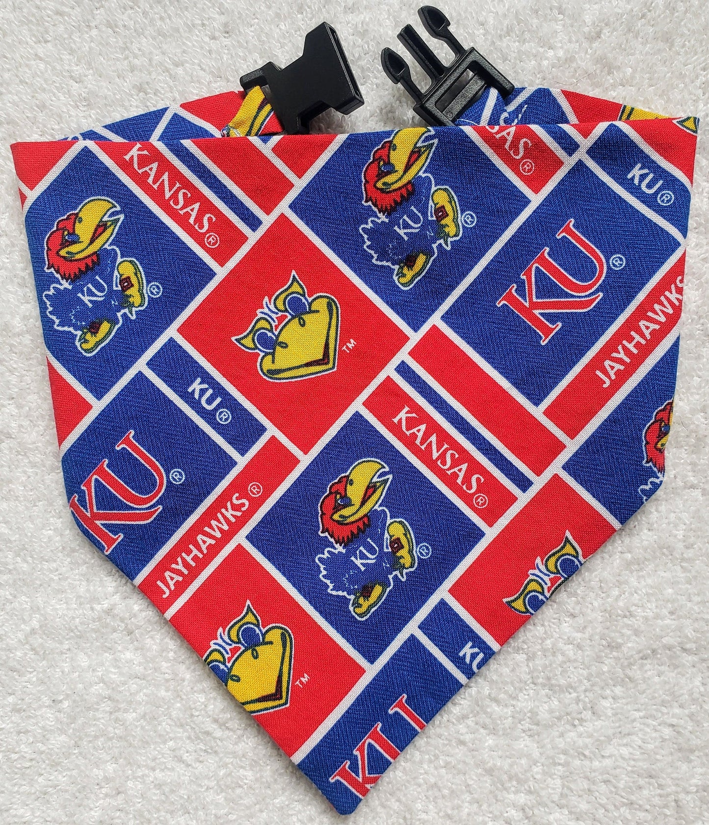 University of Kansas Jayhawks Red & Blue Clip on Dog Bandana With Buckle Pet Cat Bandanna Scarf ncaa Handmade to Order