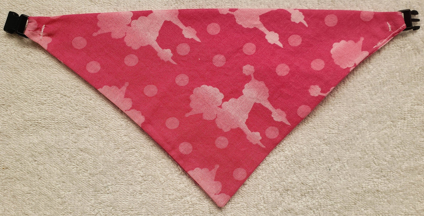 Clip on Dog Bandana With Buckle Pet Cat Bandanna Scarf Classic Hot Pink French Poodles Toy Mini Spoo Print Handmade to Order