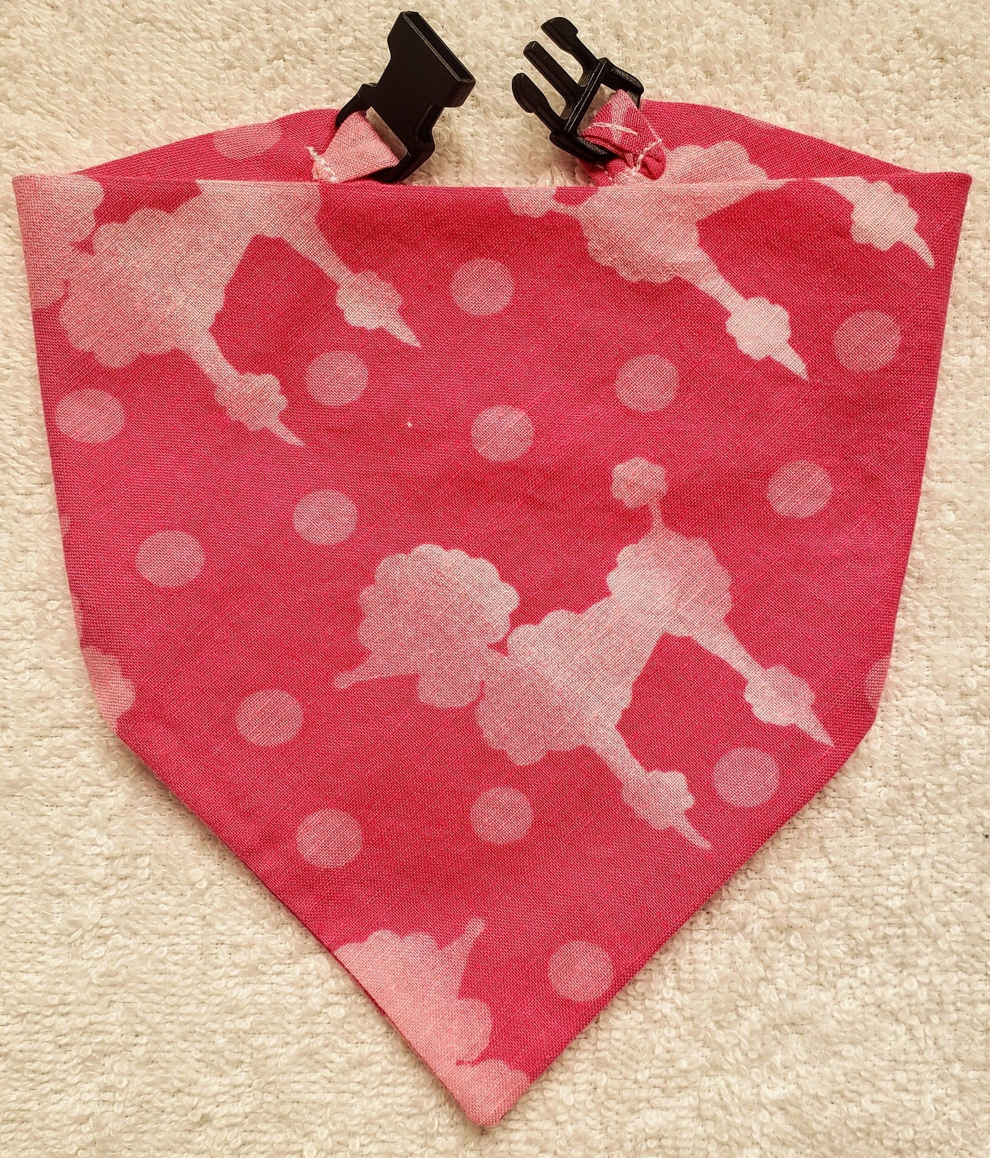 Clip on Dog Bandana With Buckle Pet Cat Bandanna Scarf Classic Hot Pink French Poodles Toy Mini Spoo Print Handmade to Order