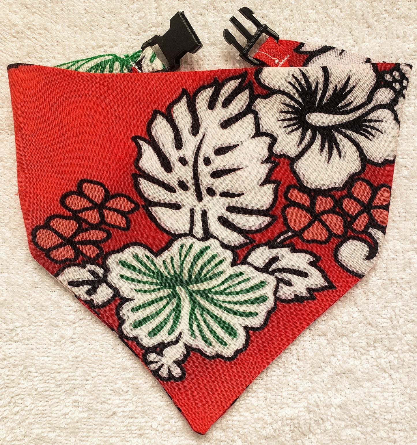 Clip on Dog Bandana With Buckle Pet Cat Bandanna Scarf Classic Red Hawaiian Floral Shirt Hibiscus Print RAYON Handmade to Order