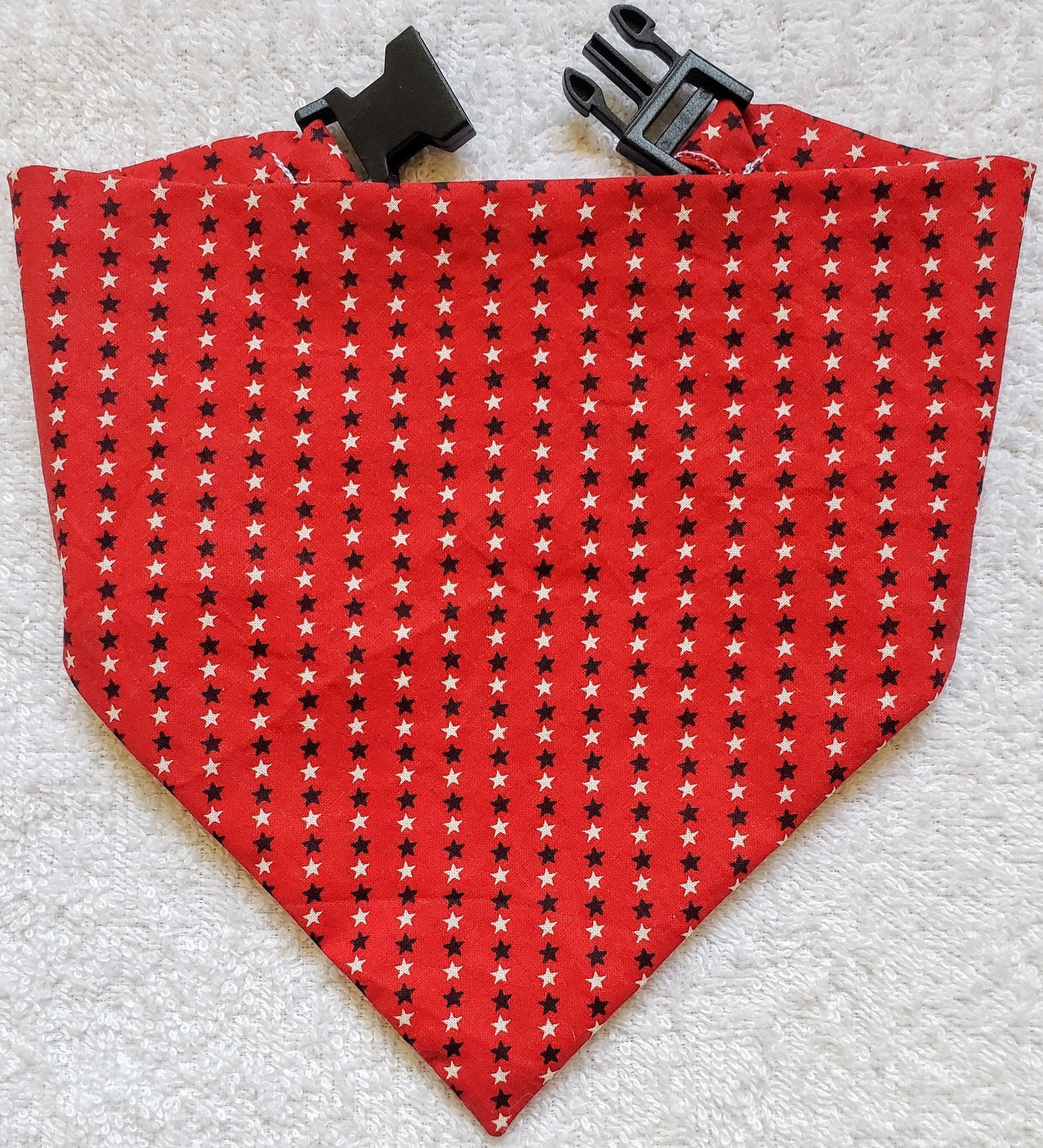 Clip on Dog Bandana With Buckle Pet Cat Bandanna Scarf Red White & Blue Patriotic Tiny Stars Americana Handmade to Order