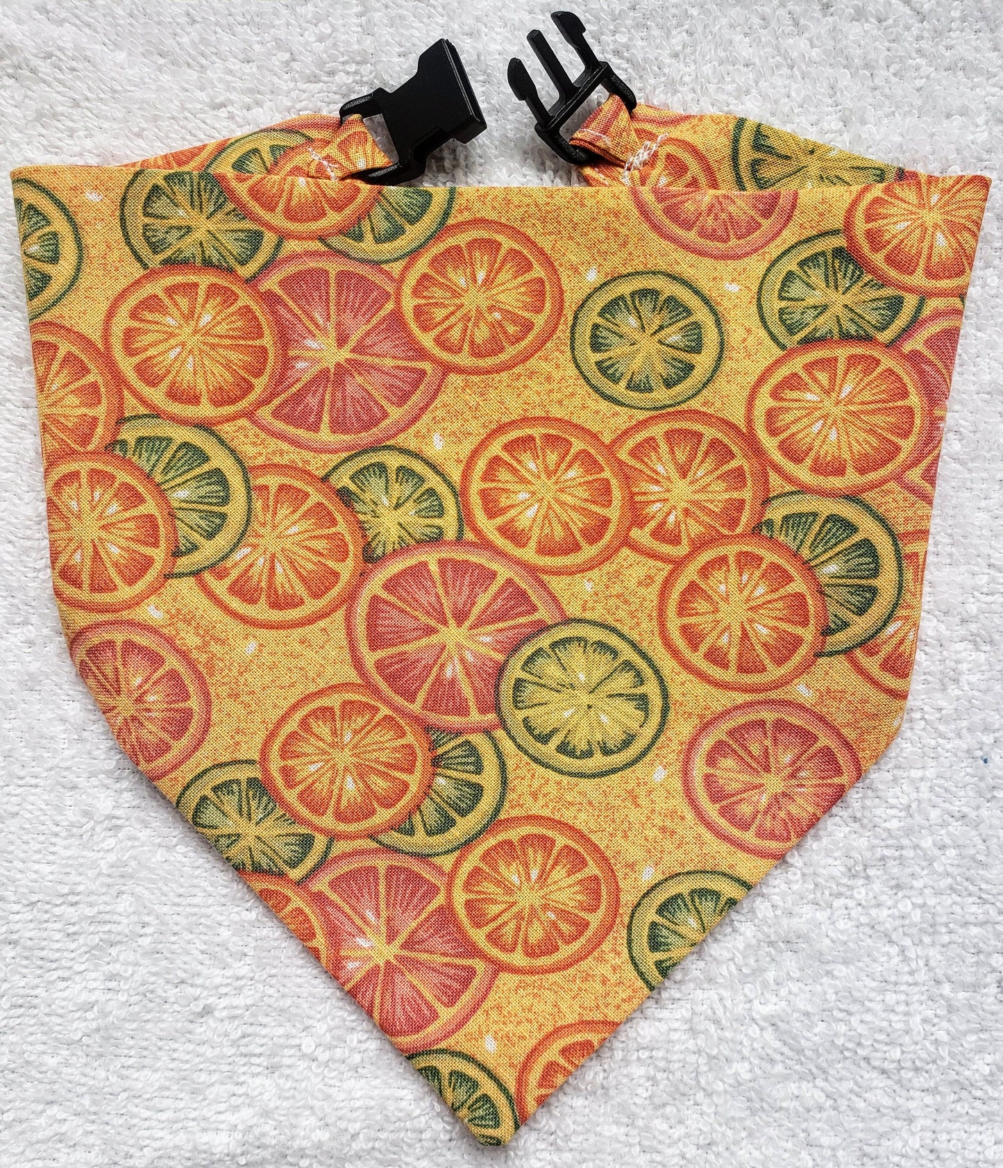 Clip on Dog Bandana With Buckle Pet Cat Bandanna Scarf Citrus Oranges Grapefruits Limes Orange Summer Print Handmade to Order