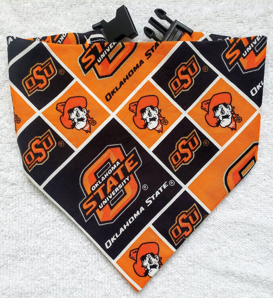 Oklahoma State University OSU Cowboys Clip on Dog Bandana With Buckle Pet Cat Bandanna Scarf ncaa Handmade to Order