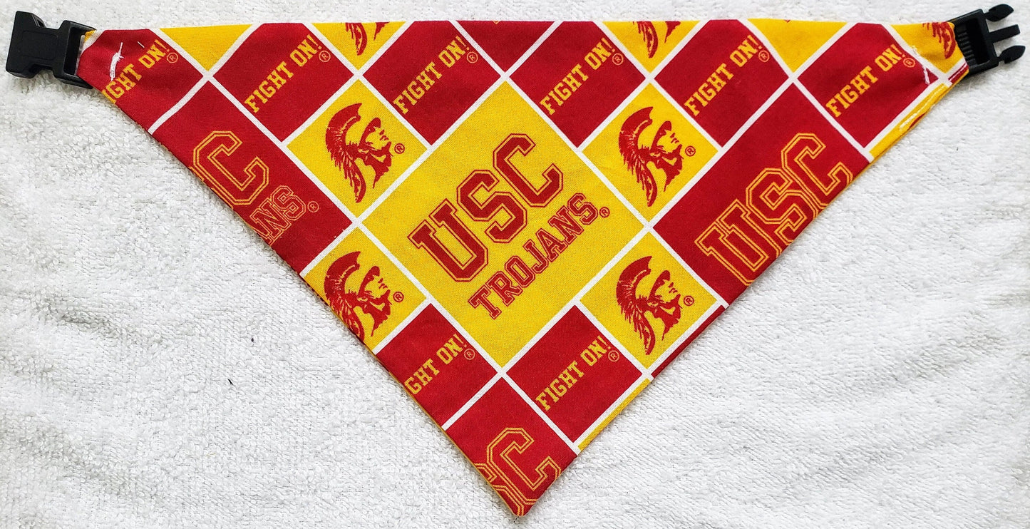 Clip on Dog Bandana With Buckle Pet Cat Bandanna Scarf University of Southern California TROJANS ncaa usc Handmade to Order